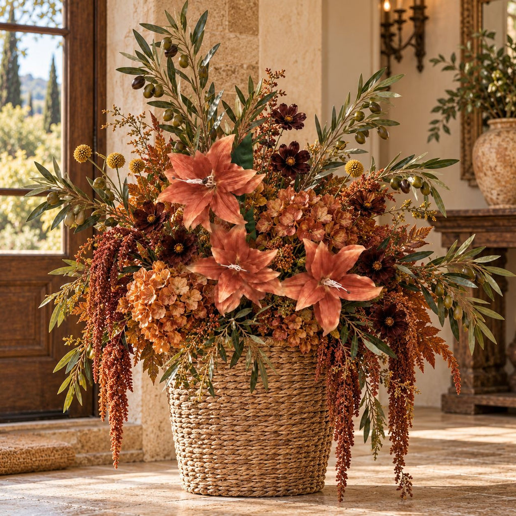 Warm Terracotta Artificial Lily Stem, 33-Inch, 3-Bloom Faux Flower