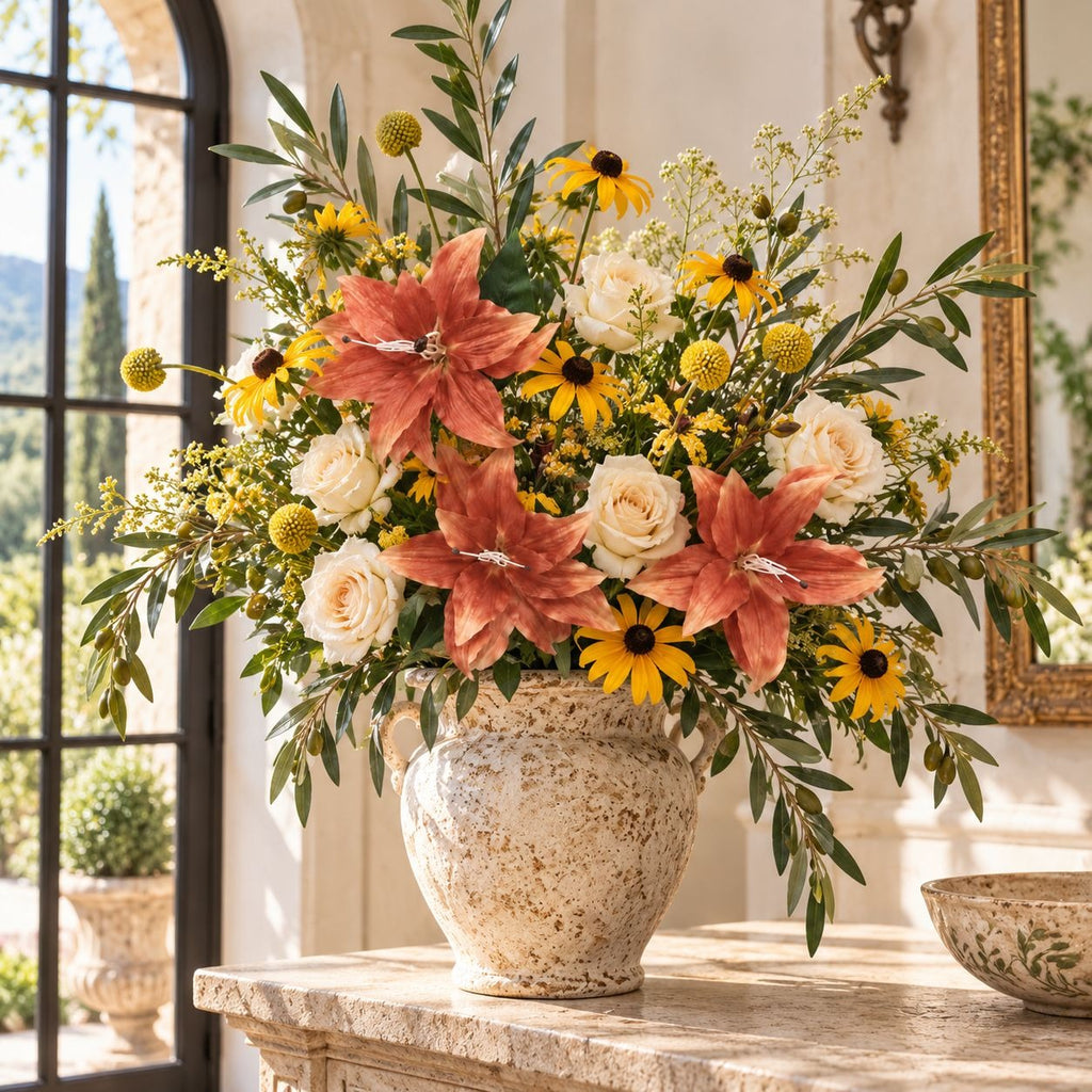 Warm Terracotta Artificial Lily Stem, 33-Inch, 3-Bloom Faux Flower