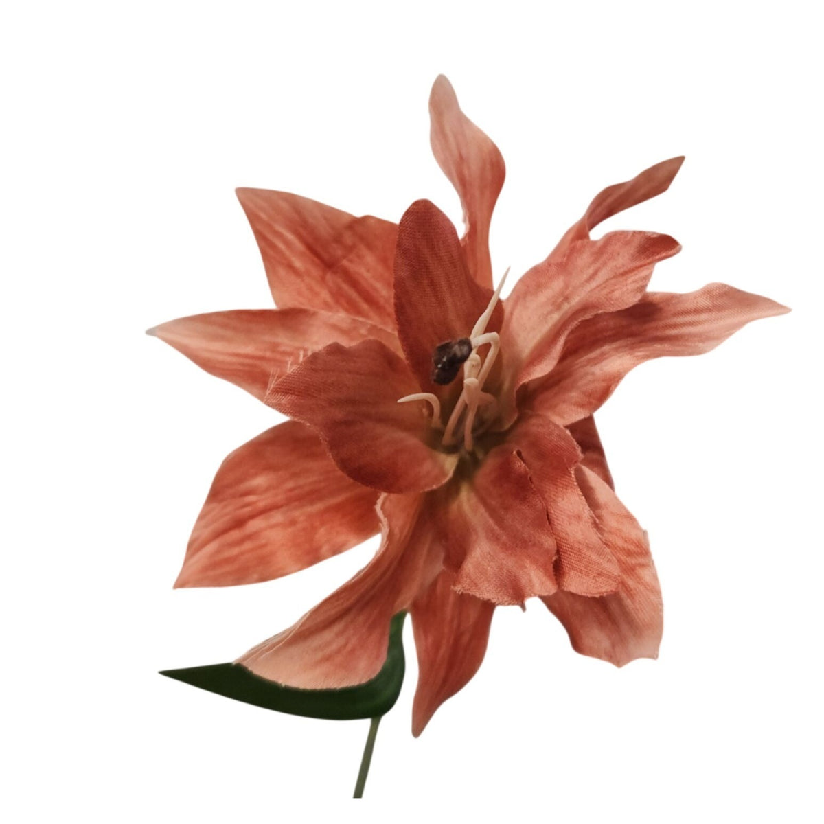 Warm Terracotta Artificial Lily Stem, 33-Inch, 3-Bloom Faux Flower