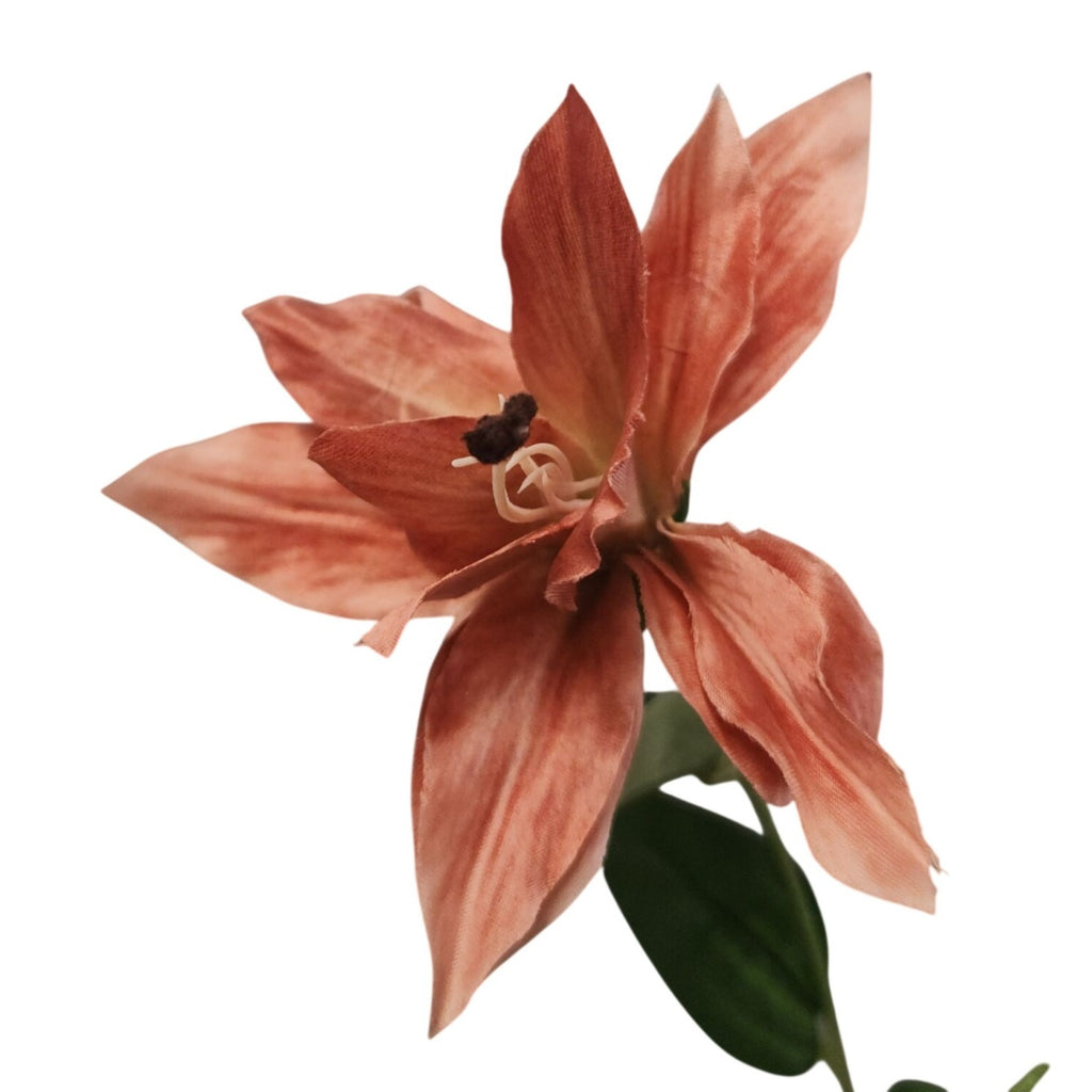 Warm Terracotta Artificial Lily Stem, 33-Inch, 3-Bloom Faux Flower