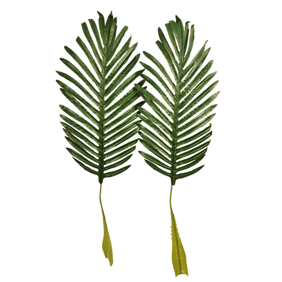 Artificial Palm Leaves Set of 2 Realistic Tropical Green Fronds 22 Inch Flexible Stems