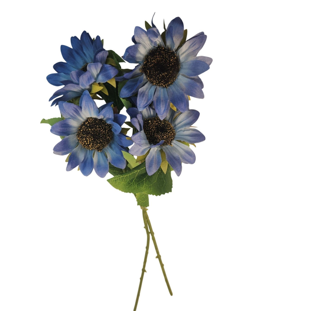 Blue Artificial Sunflower Stems Set of 2, 19-Inch, 4-Inch Blooms
