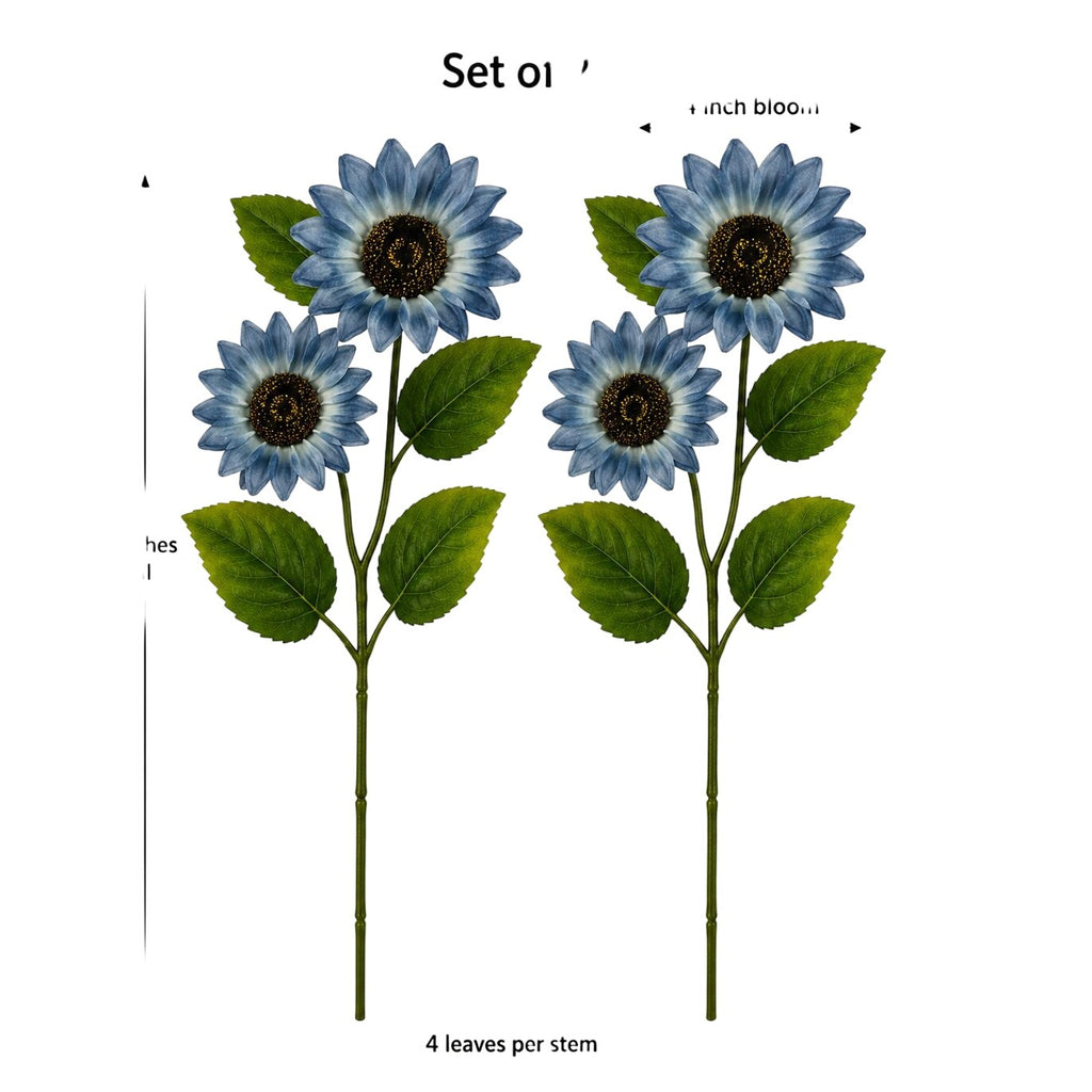 Blue Artificial Sunflower Stems Set of 2, 19-Inch, 4-Inch Blooms