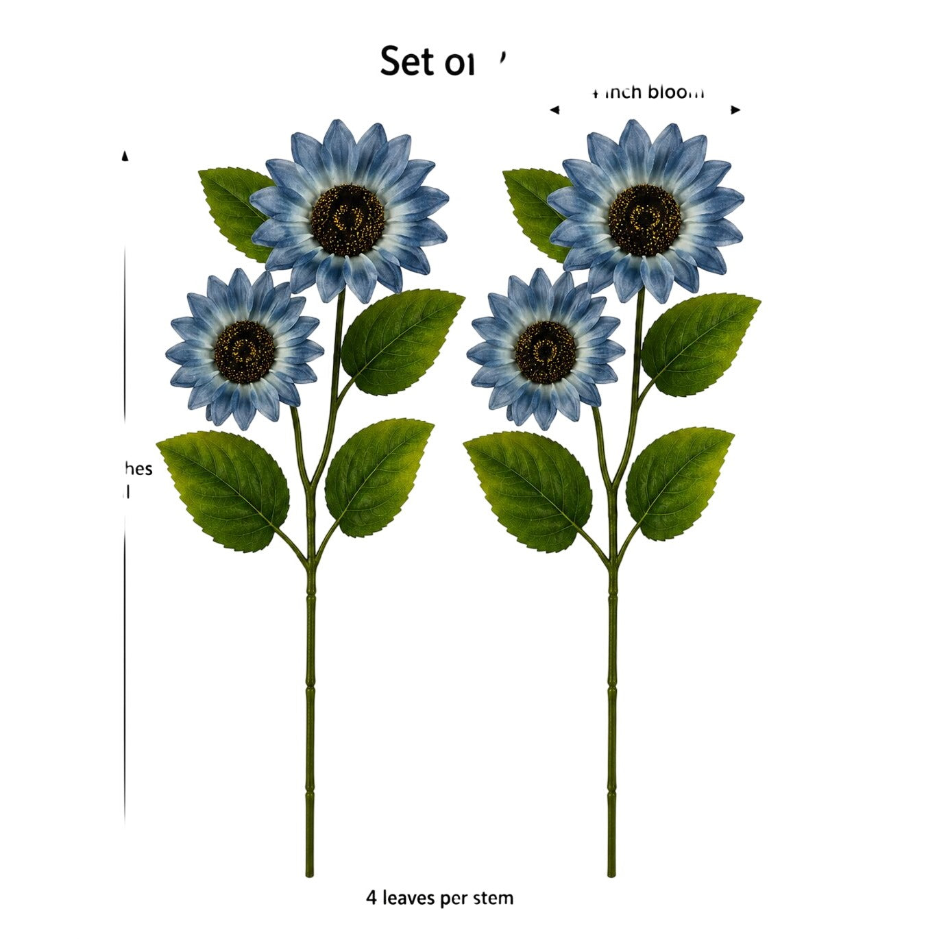 Blue Artificial Sunflower Stems Set of 2, 19-Inch, 4-Inch Blooms
