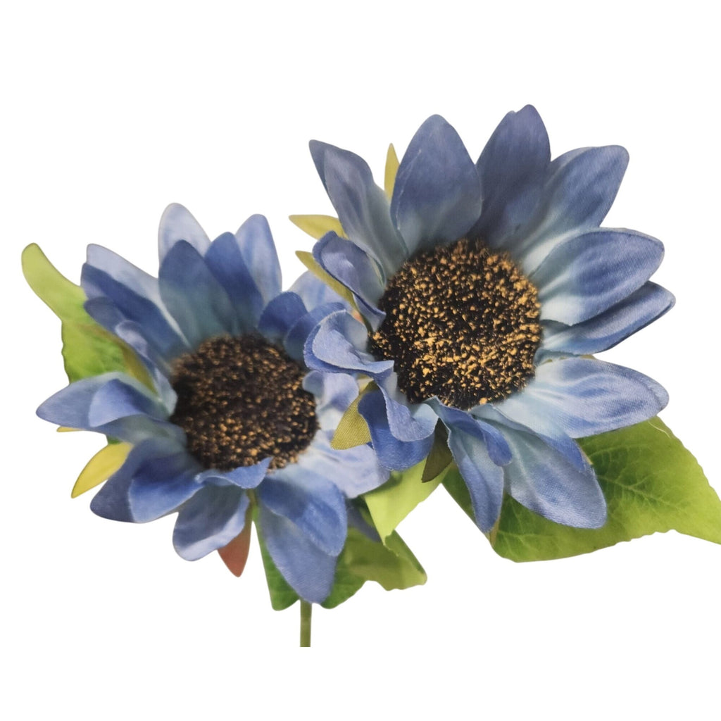 Blue Artificial Sunflower Stems Set of 2, 19-Inch, 4-Inch Blooms