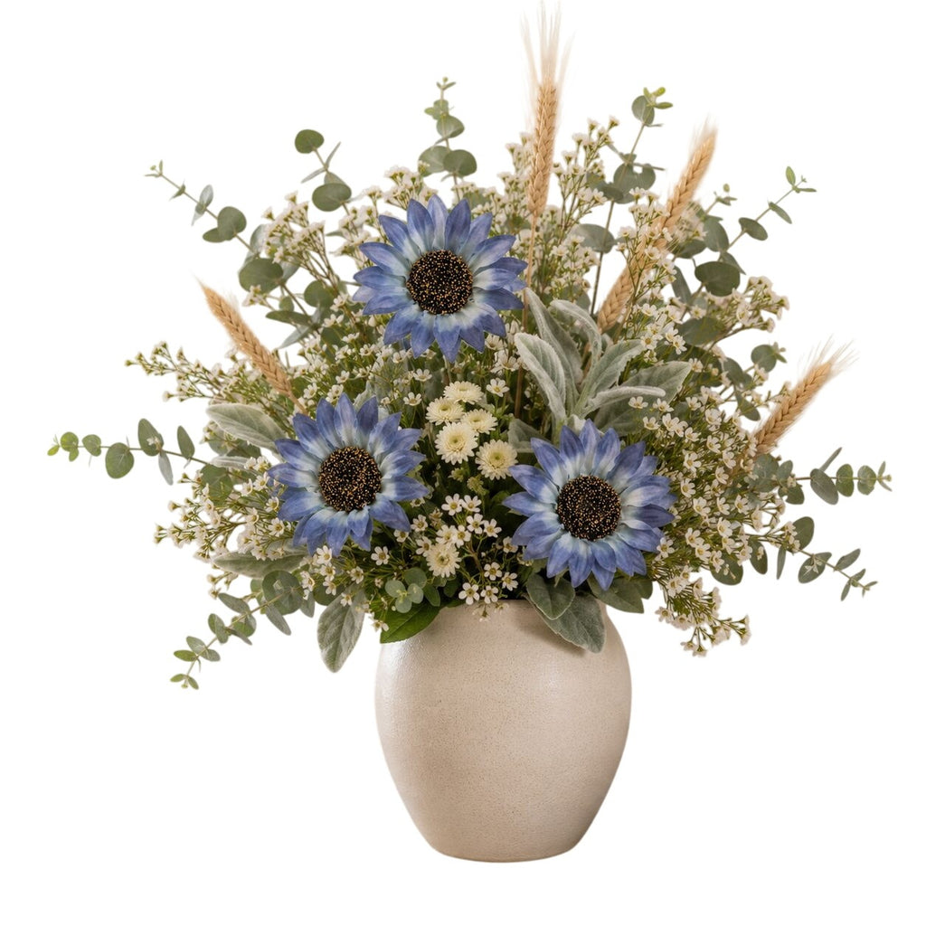 Blue Artificial Sunflower Stems Set of 2, 19-Inch, 4-Inch Blooms