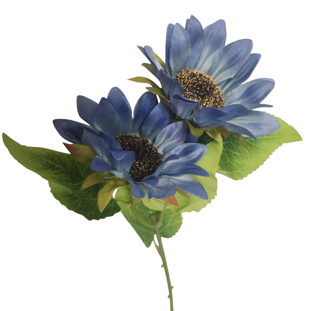 Blue Artificial Sunflower Stems Set of 2, 19-Inch, 4-Inch Blooms