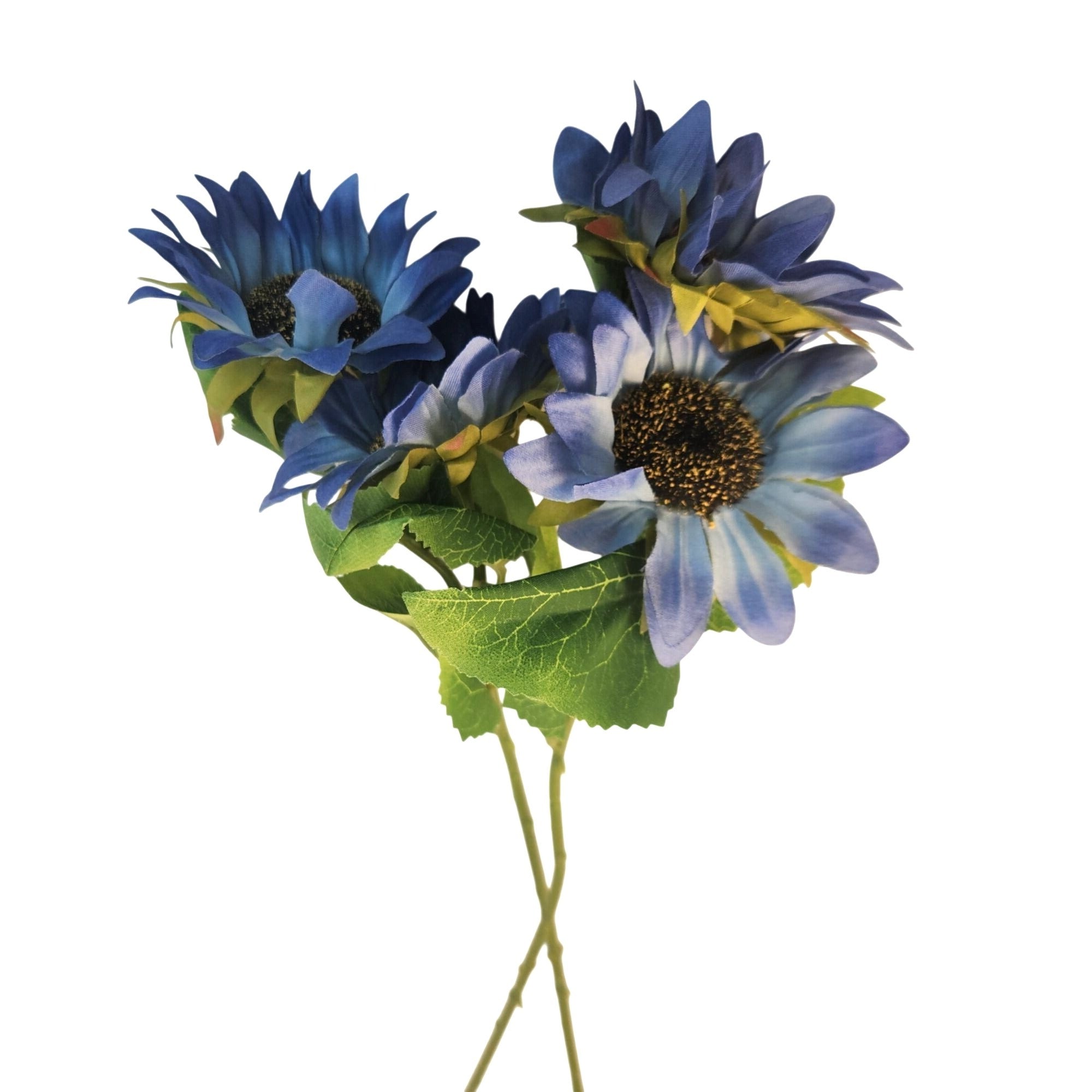 Blue Artificial Sunflower Stems Set of 2, 19-Inch, 4-Inch Blooms