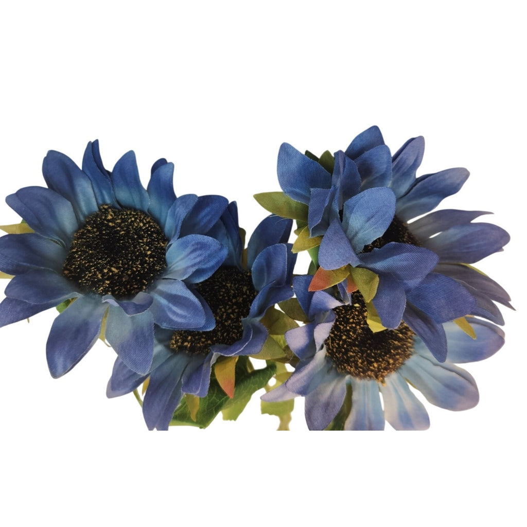 Blue Artificial Sunflower Stems Set of 2, 19-Inch, 4-Inch Blooms