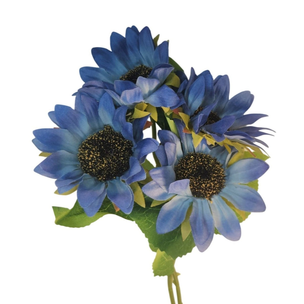 Blue Artificial Sunflower Stems Set of 2, 19-Inch, 4-Inch Blooms