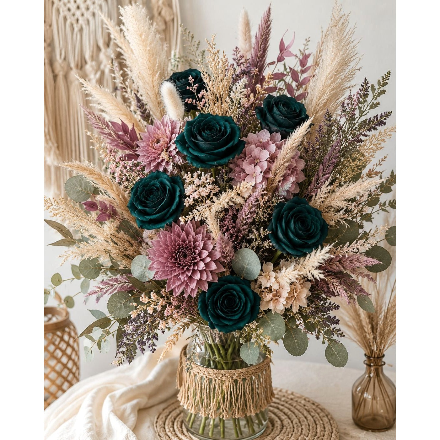 Dark Teal Green Artificial Rose Stems Set of 6 Peacock Teal Faux Roses Boho Wedding Moody Floral Decor 17 Inch