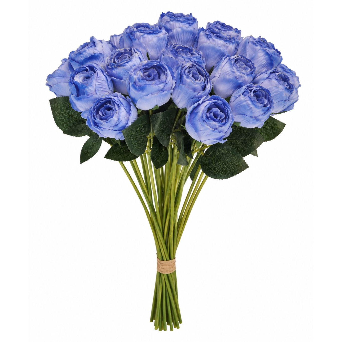 Periwinkle Blue Artificial Rose Bouquet 18 Stem 14 Inch Dried Look Silk Flowers for Cottage Wedding Farmhouse Decor