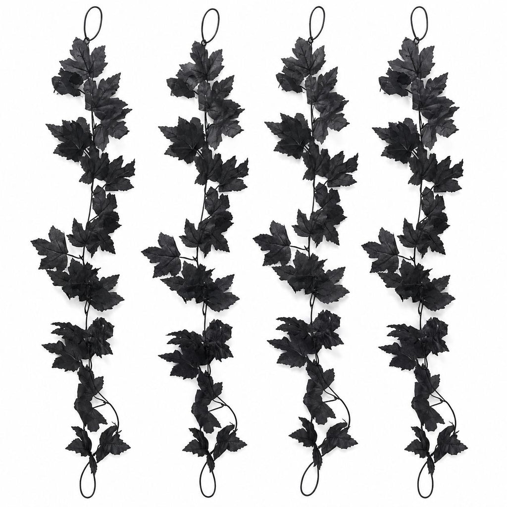 Black Maple Leaf Garland Set of 4, 36 Inch Faux Halloween Foliage