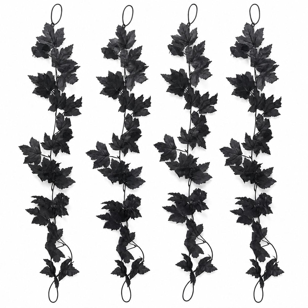 Black Maple Leaf Garland Set of 4, 36 Inch Faux Halloween Foliage