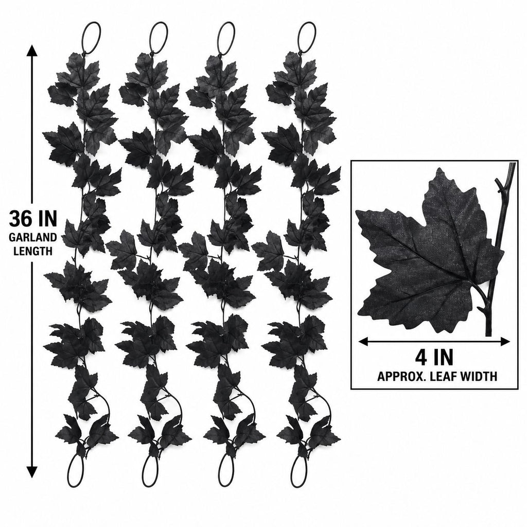 Black Maple Leaf Garland Set of 4, 36 Inch Faux Halloween Foliage