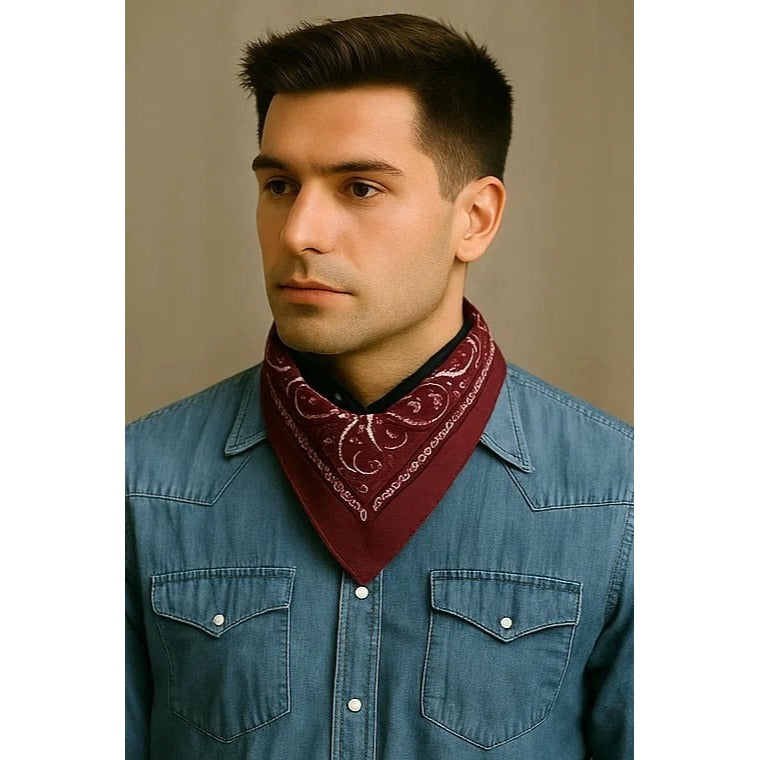 Burgundy Hot Pink Colorful Bandanas 21x21 Inch Square Western Style Scarves Set of 3