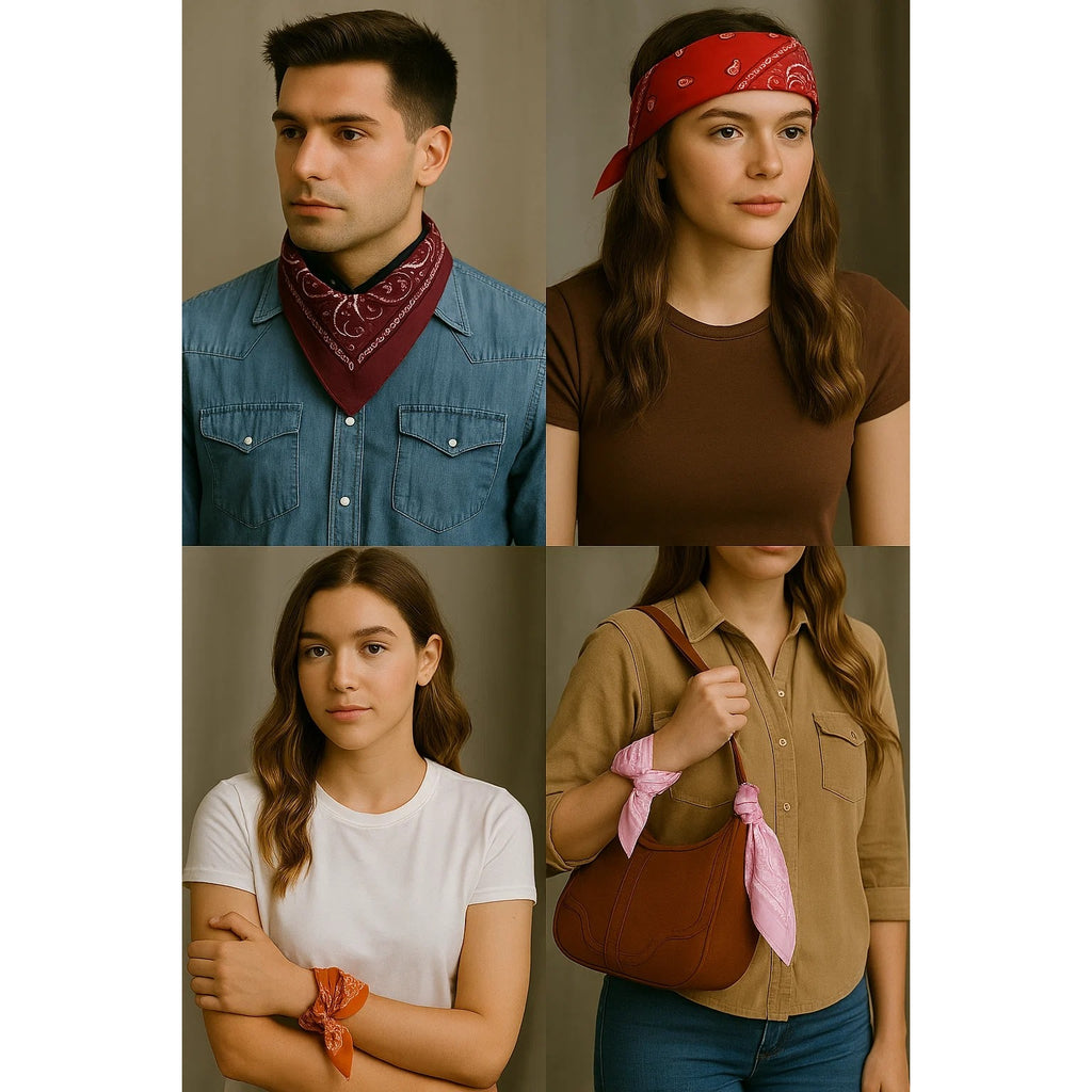 Burgundy Hot Pink Colorful Bandanas 21x21 Inch Square Western Style Scarves Set of 3