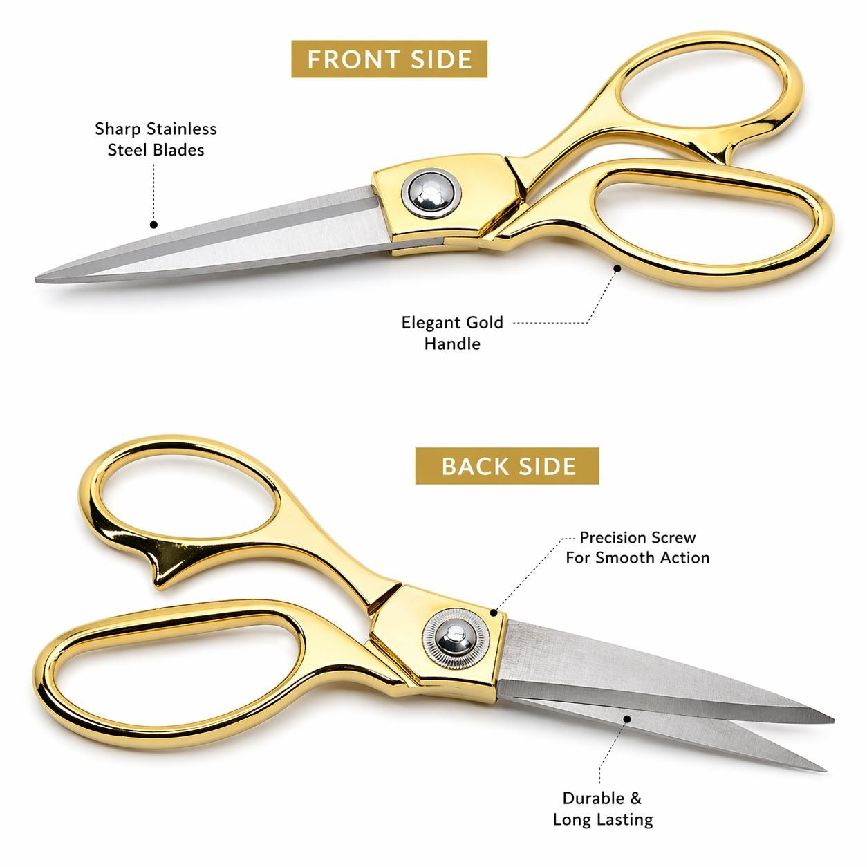 Gold Handle Sewing Scissors 8 Inch Stainless Steel Silver Blades Tailor Shears Fabric Cutting