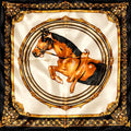 Womens Satin Square Scarf Navy Gold Equestrian Horse Medallion Hair Neck Head Wrap 20x20