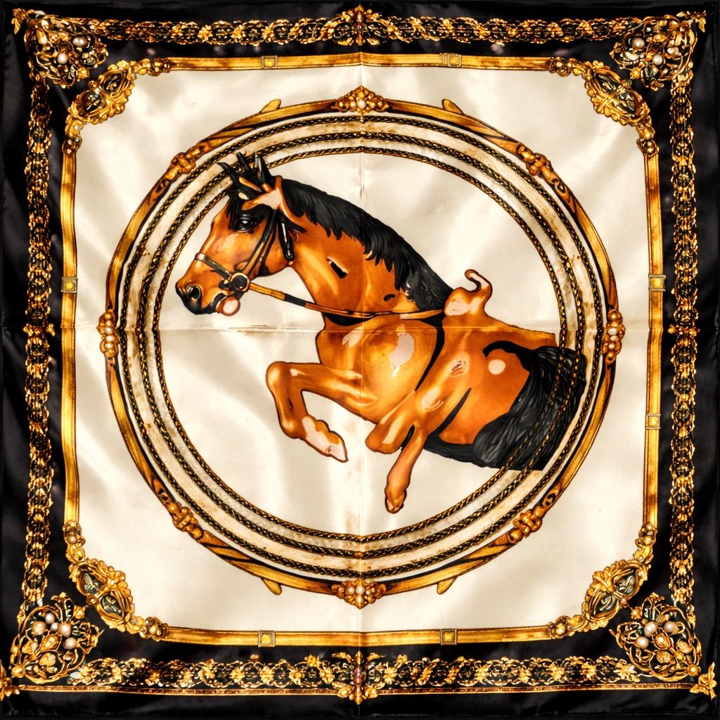 Womens Satin Square Scarf Navy Gold Equestrian Horse Medallion Hair Neck Head Wrap 20x20