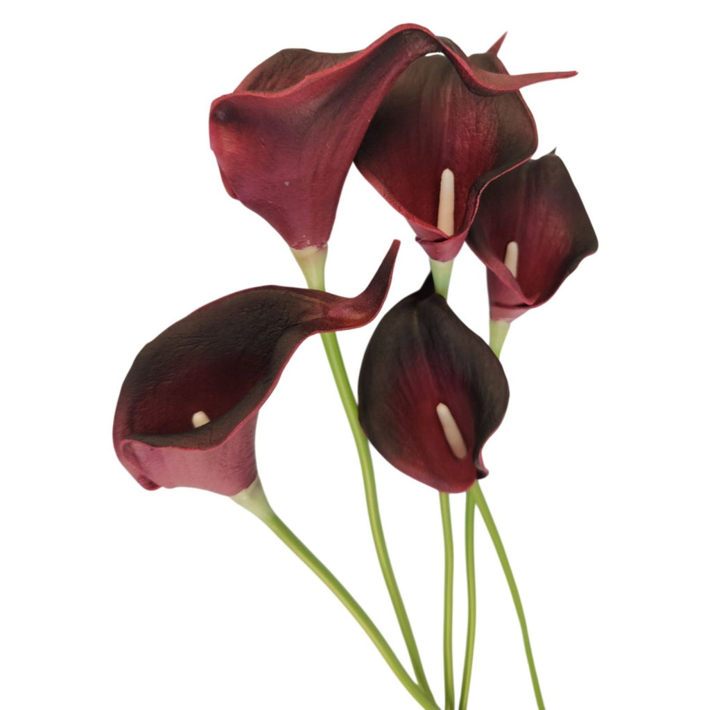 Deep Purple Calla Lily Bouquet Burgundy Artificial Flowers Modern Home Decor Wedding Floral 5 Stems