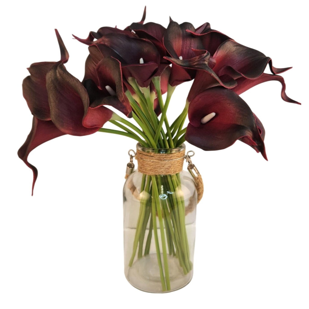 Deep Purple Calla Lily Bouquet Burgundy Artificial Flowers Modern Home Decor Wedding Floral 5 Stems