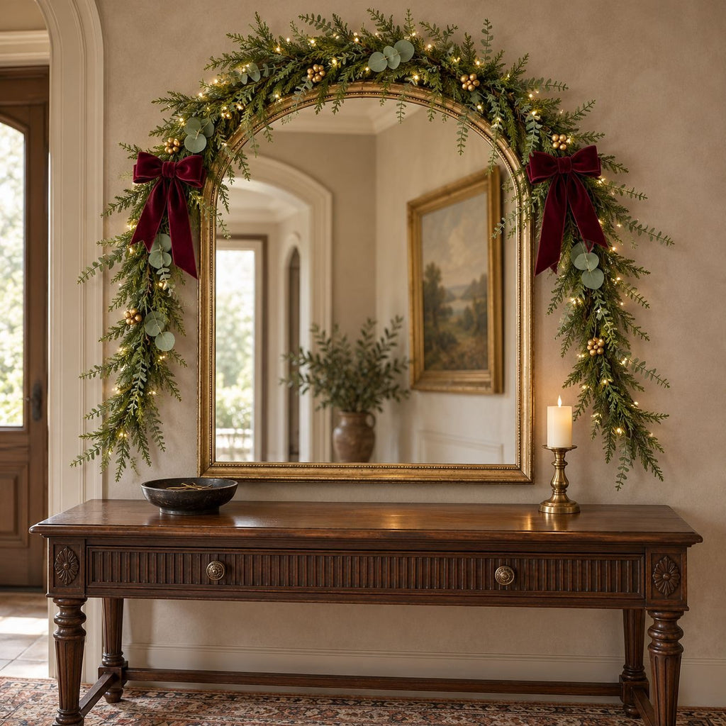 Faux Norfolk Pine & Eucalyptus Christmas Holiday Garland, 6 Ft Indoor Outdoor