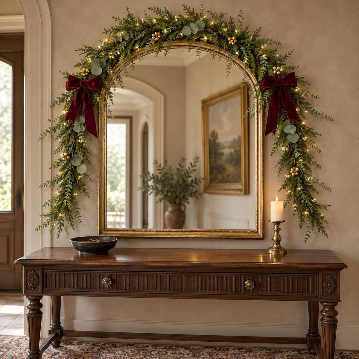 Faux Norfolk Pine & Eucalyptus Christmas Holiday Garland, 6 Ft Indoor Outdoor