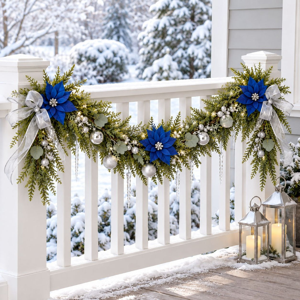 Faux Norfolk Pine & Eucalyptus Christmas Holiday Garland, 6 Ft Indoor Outdoor