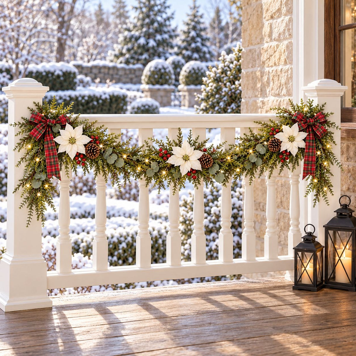 Faux Norfolk Pine & Eucalyptus Christmas Holiday Garland, 6 Ft Indoor Outdoor