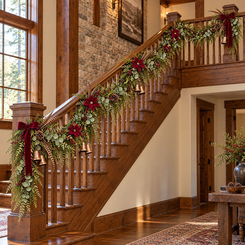 Faux Norfolk Pine & Eucalyptus Christmas Holiday Garland, 6 Ft Indoor Outdoor