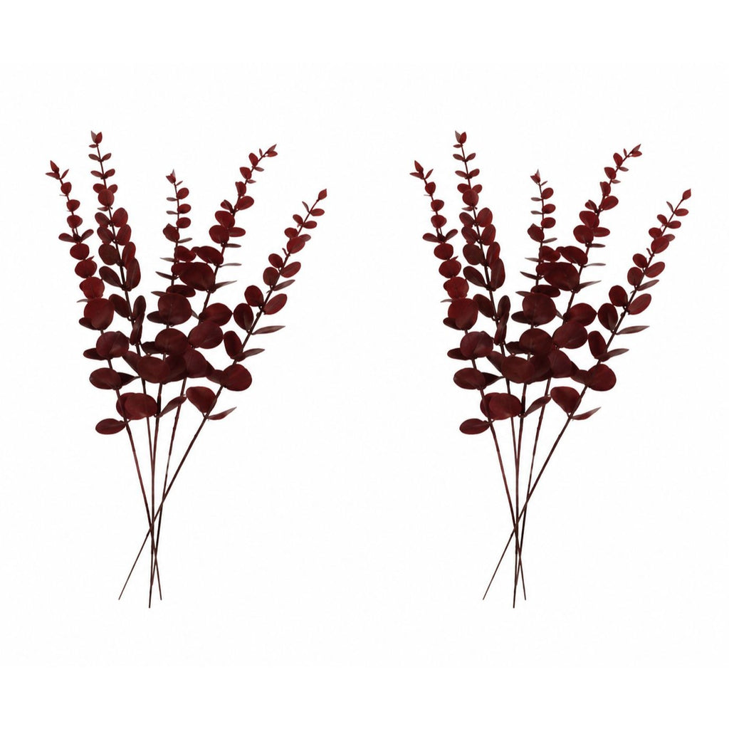 Burgundy Eucalyptus Stems Set of 10 Faux Eucalyptus Branches Dark Red Greenery Floral Picks Wedding Decor Vase Fillers Fall Arrangement