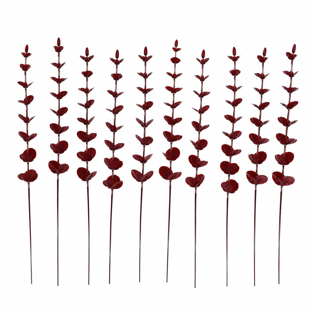 Burgundy Eucalyptus Stems Set of 10 Faux Eucalyptus Branches Dark Red Greenery Floral Picks Wedding Decor Vase Fillers Fall Arrangement
