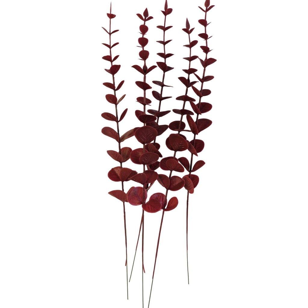 Burgundy Eucalyptus Stems Set of 10 Faux Eucalyptus Branches Dark Red Greenery Floral Picks Wedding Decor Vase Fillers Fall Arrangement
