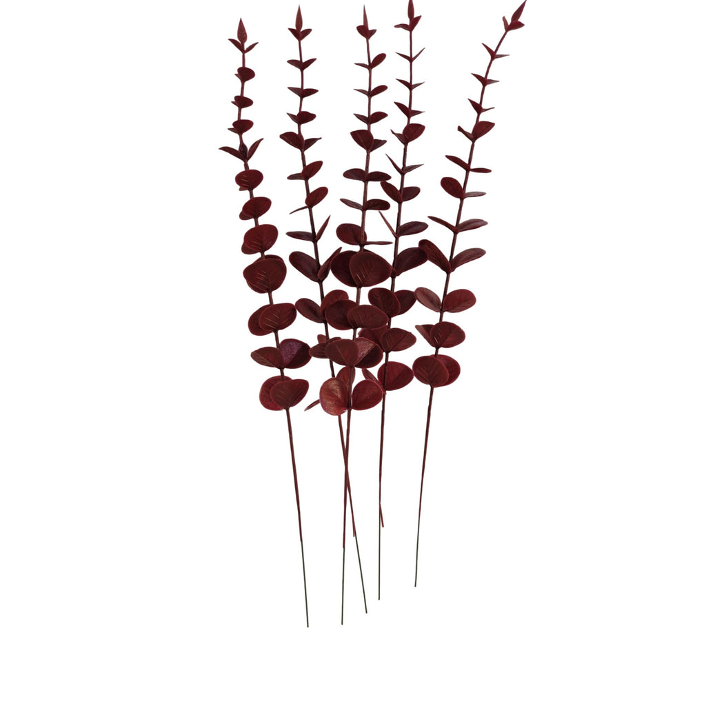 Burgundy Eucalyptus Stems Set of 10 Faux Eucalyptus Branches Dark Red Greenery Floral Picks Wedding Decor Vase Fillers Fall Arrangement