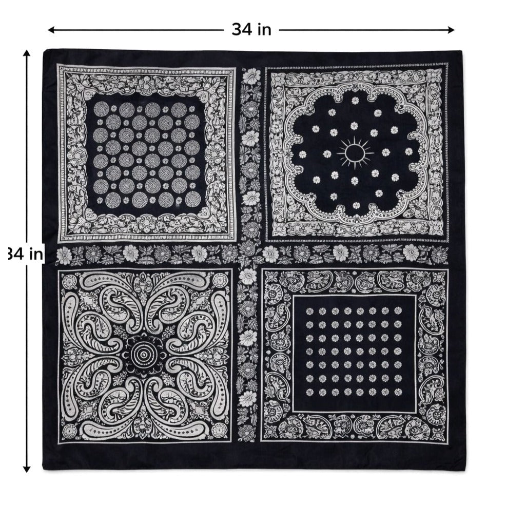 34x34 black and white paisley western wild rag scarf bandana print
