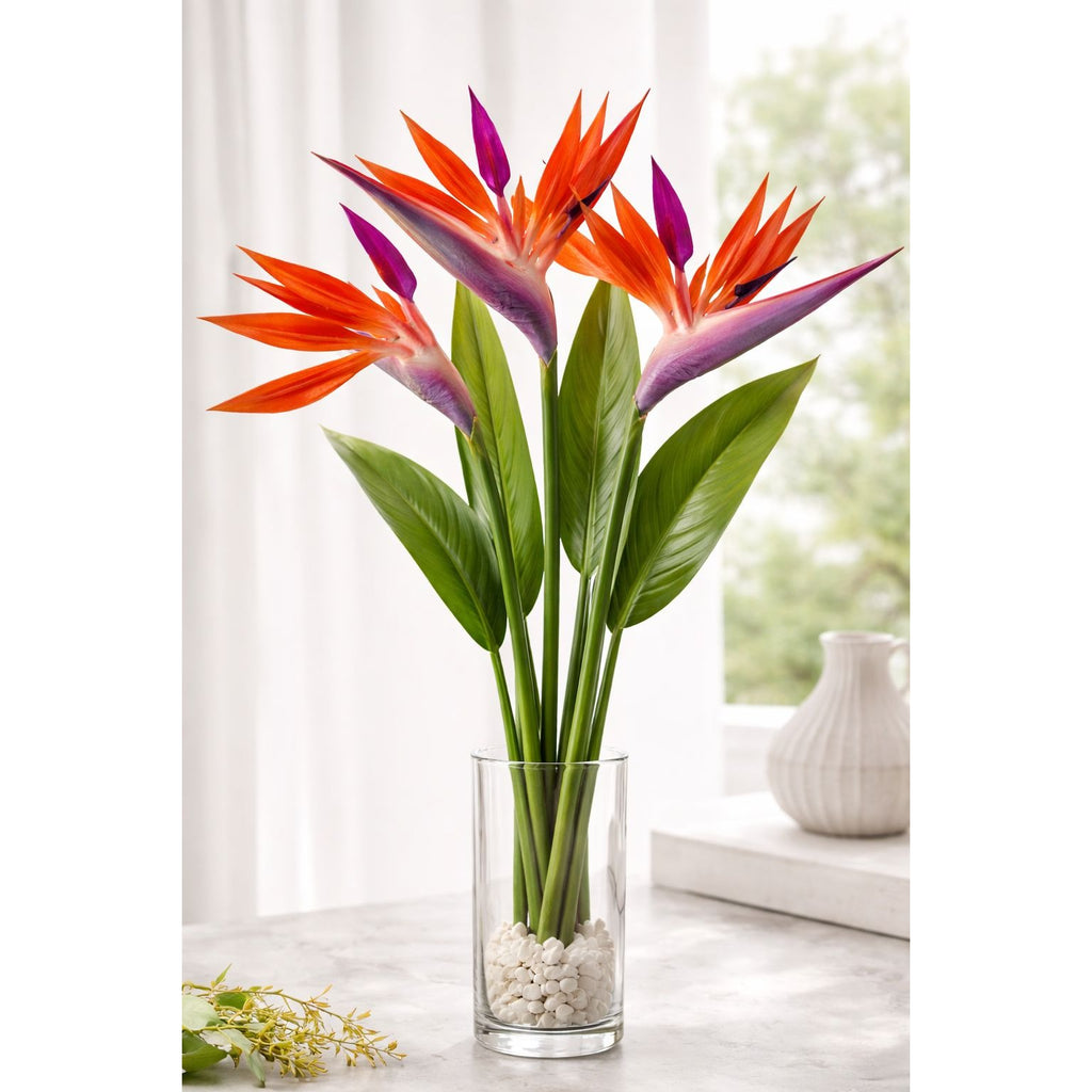 Artificial Bird of Paradise Flowers Realistic Strelitzia 3 Stem Bundle