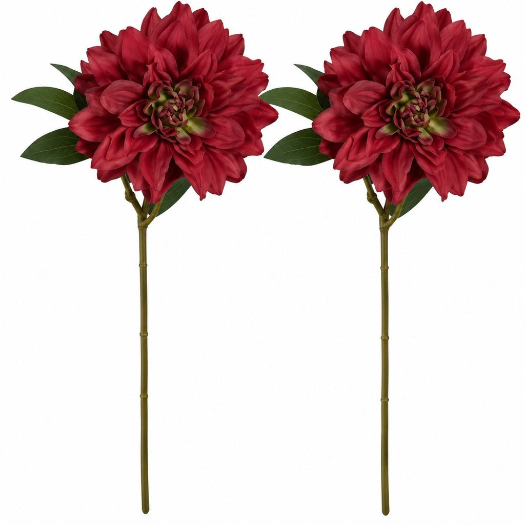 Burgundy Red Artificial Dahlia-Style Stems, Set of 2, 24-Inch Faux Flowers