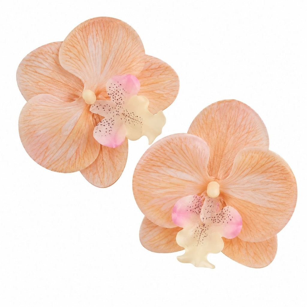 Peach Champagne Real Touch Orchid Heads Set of 2 | 3.5 Inch Phalaenopsis Blooms for Corsage Boutonniere Crafts
