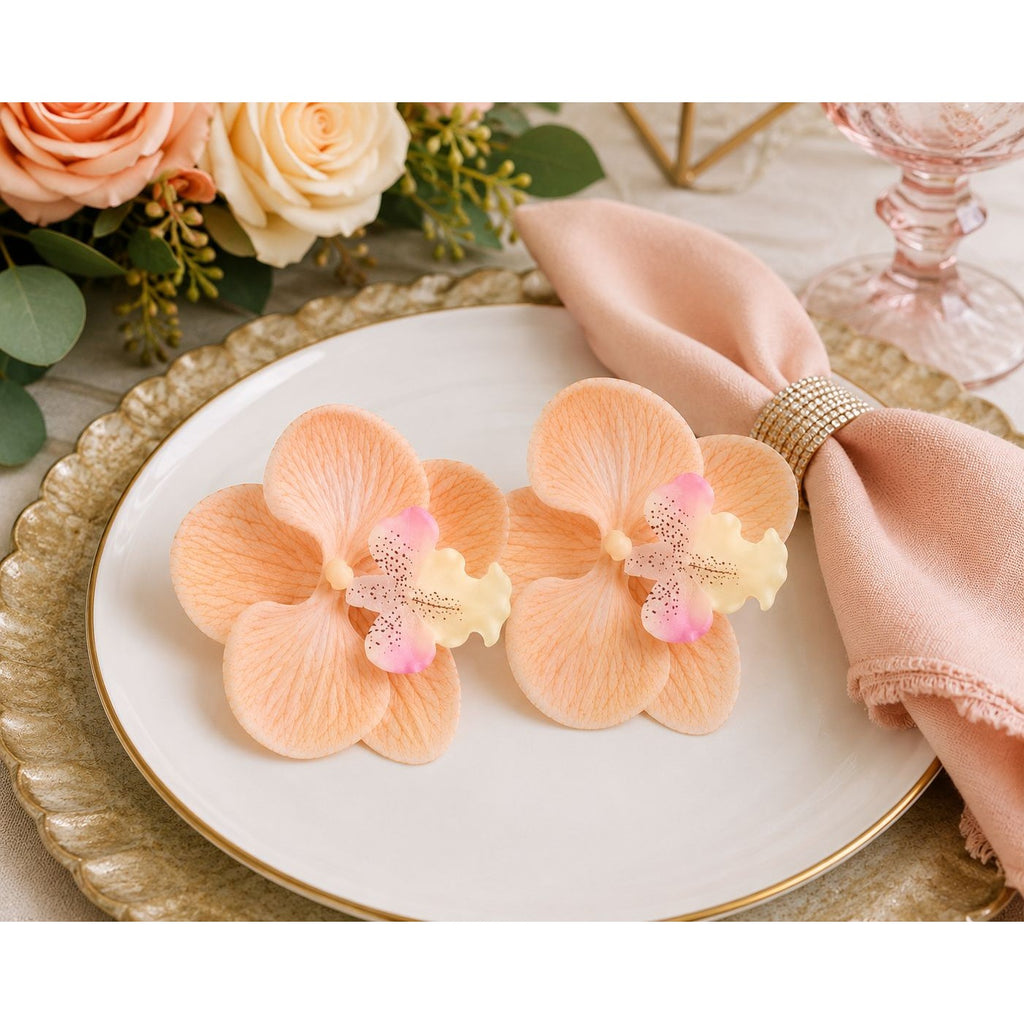 Peach Champagne Real Touch Orchid Heads Set of 2 | 3.5 Inch Phalaenopsis Blooms for Corsage Boutonniere Crafts