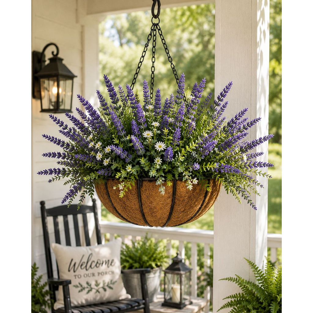 Faux Lavender Bunches UV Resistant Artificial Lavender Flowers Set of 2 Farmhouse Decor Outdoor Porch Decor Purple Floral