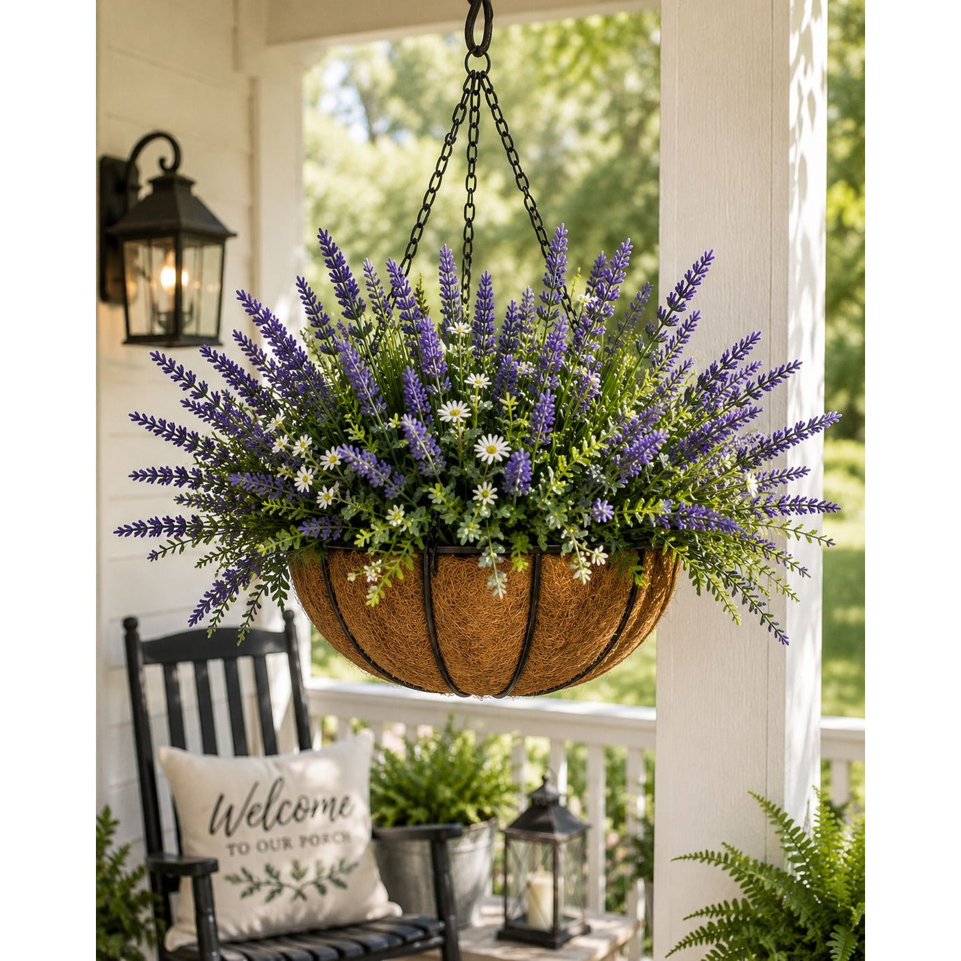 Faux Lavender Bunches UV Resistant Artificial Lavender Flowers Set of 2 Farmhouse Decor Outdoor Porch Decor Purple Floral