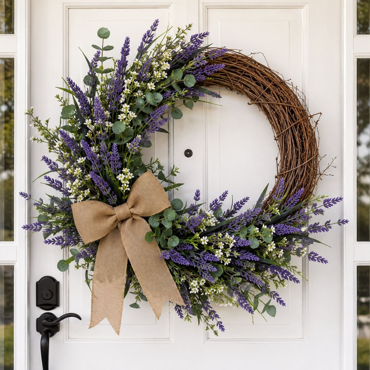 Faux Lavender Bunches UV Resistant Artificial Lavender Flowers Set of 2 Farmhouse Decor Outdoor Porch Decor Purple Floral