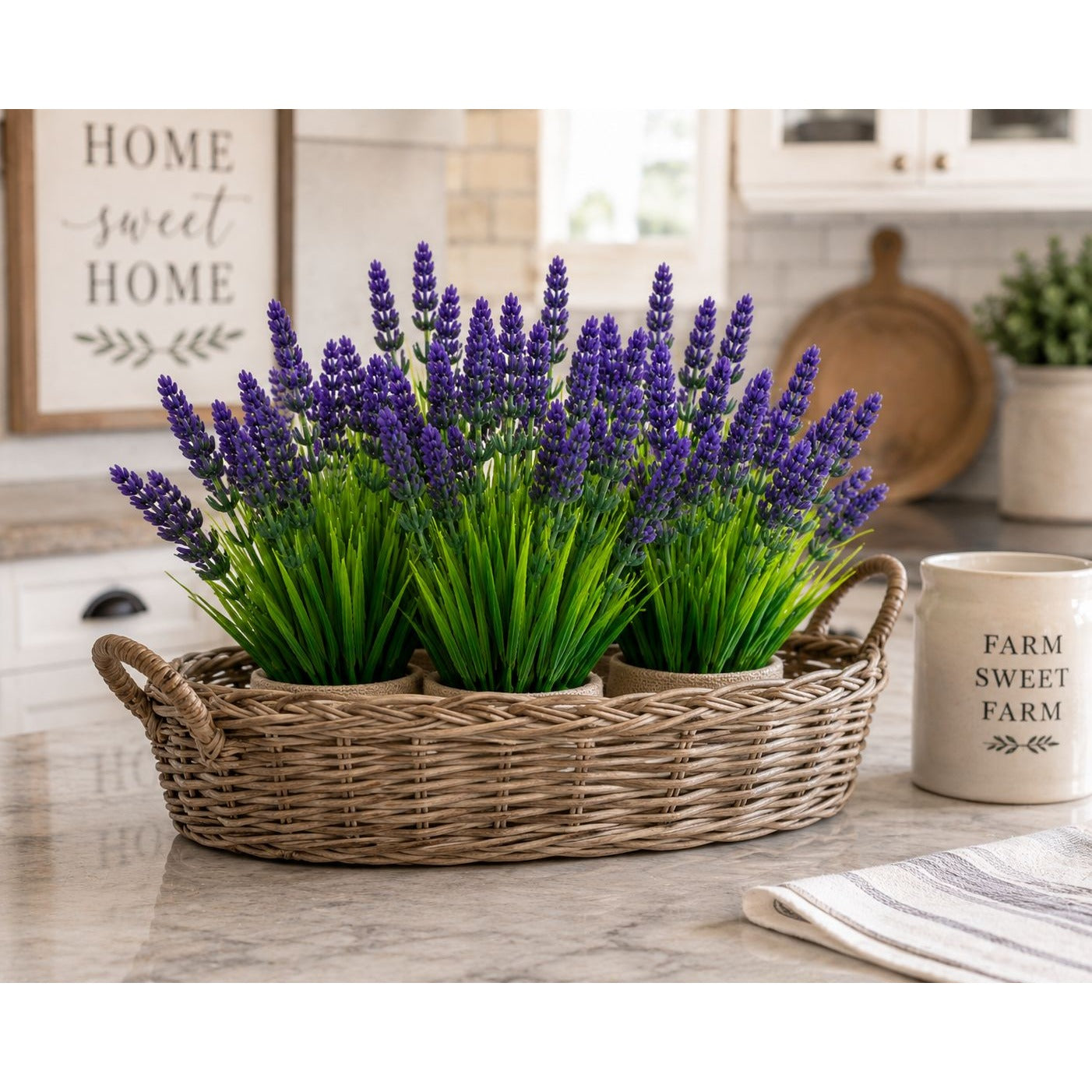Faux Lavender Bunches UV Resistant Artificial Lavender Flowers Set of 2 Farmhouse Decor Outdoor Porch Decor Purple Floral