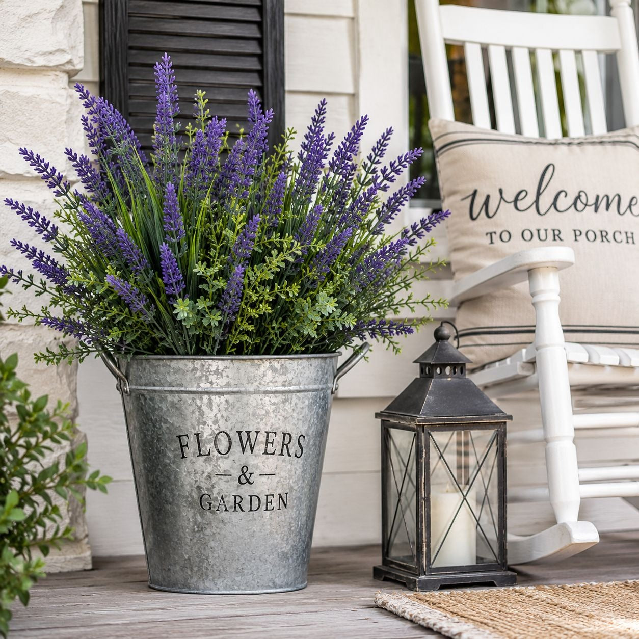 Faux Lavender Bunches UV Resistant Artificial Lavender Flowers Set of 2 Farmhouse Decor Outdoor Porch Decor Purple Floral