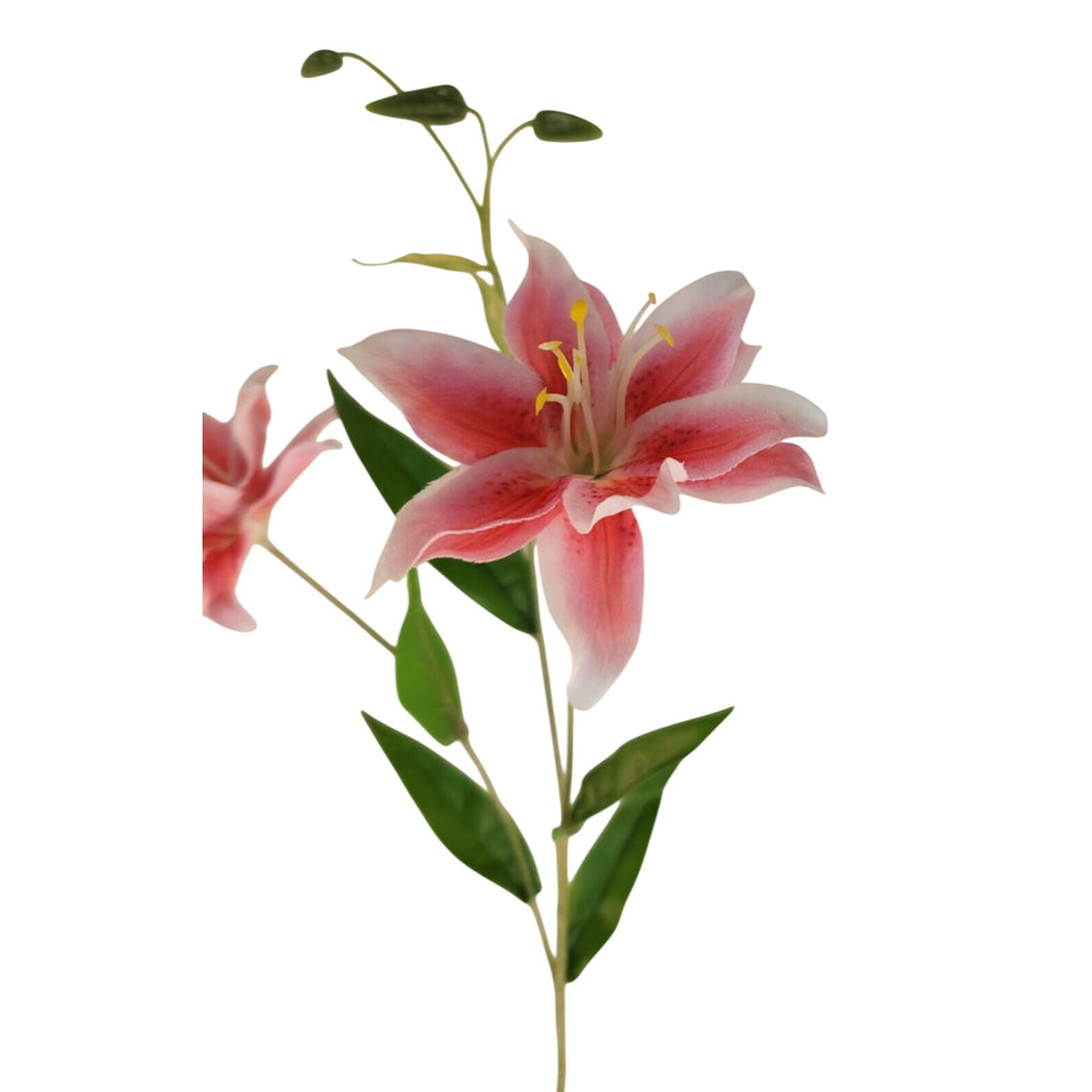 Luxury Artificial Hot Pink Lily Stem 27 Inch | Faux Asiatic Lily with Buds | Symbolic Wedding Floral | Elegant Home Decor