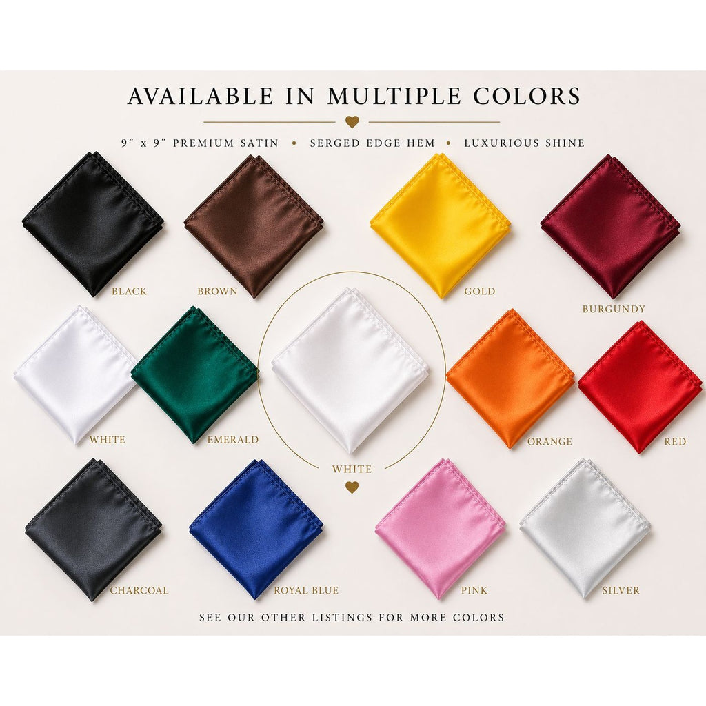 White Satin Pocket Square 9x9 Mens Handkerchief Wedding Suit Formal Prom Unisex