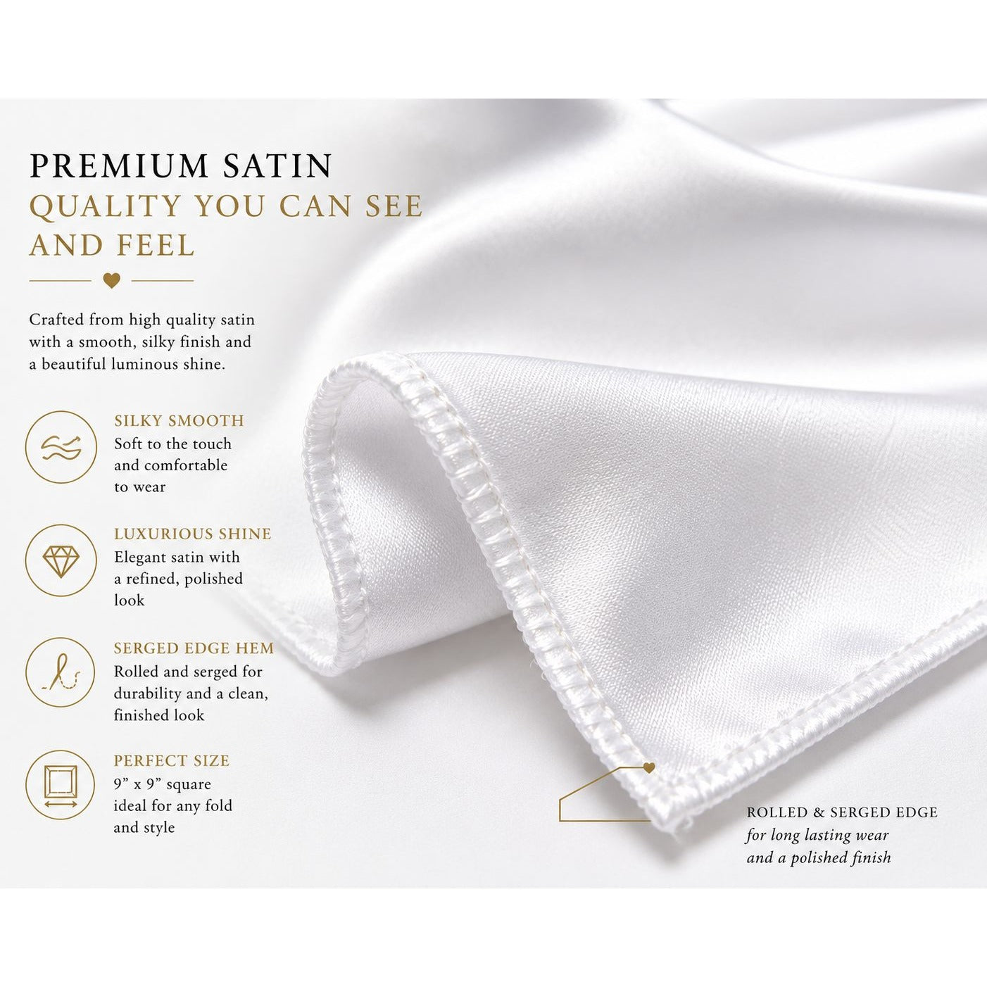 White Satin Pocket Square 9x9 Mens Handkerchief Wedding Suit Formal Prom Unisex