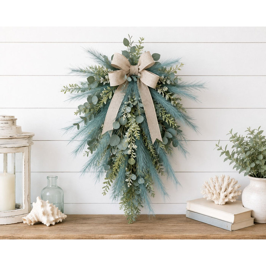 Teal Pampas Grass Stems 13 Pc Wispy Artificial Filler Grass 16 Inch Faux Floral Swag Wreath Vase Decor