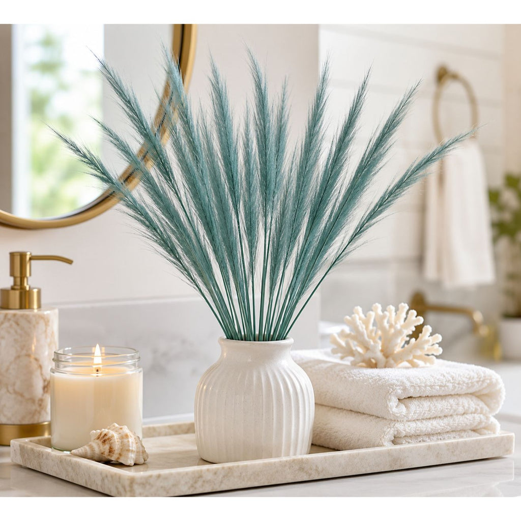 Teal Pampas Grass Stems 13 Pc Wispy Artificial Filler Grass 16 Inch Faux Floral Swag Wreath Vase Decor